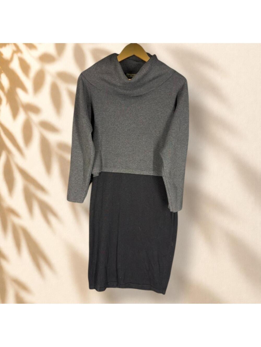 Melonie Sweater Dress Women M Medium Gray Midi Turtleneck Long Sleeve Casual
